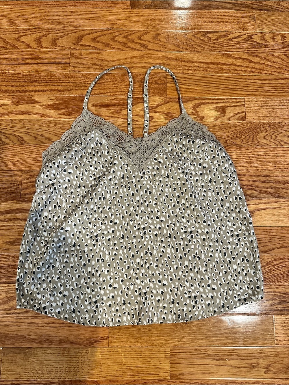 Aerie Lace-Trim Spaghetti Strap Cami Tank Top - Taupe Animal Print